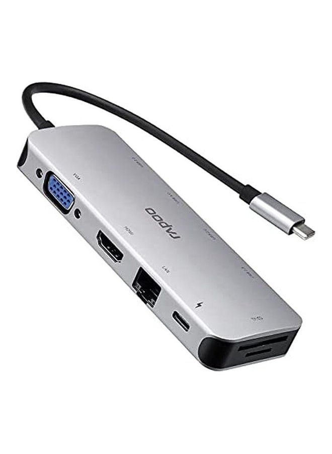 Rapoo USB C 10 In 1 Hub Adapter With PD Protocal 5 Gbps Transfer Speed Ethernet Port 4K HDMI USB C SD Card And 2 USB A 3.0 2.0 Data Ports Grey - Image 1