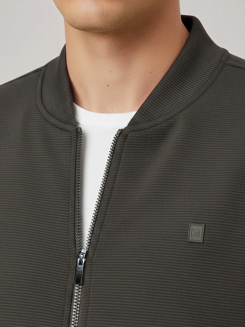 DAMENSCH Winter Jacket For Men, Textured Zipper Sweatshirt For Man, Shape and Colour Retaining ReNEWd Ottoman Zip Bomber Jacket - Jungle Green - 2XL - Image 5
