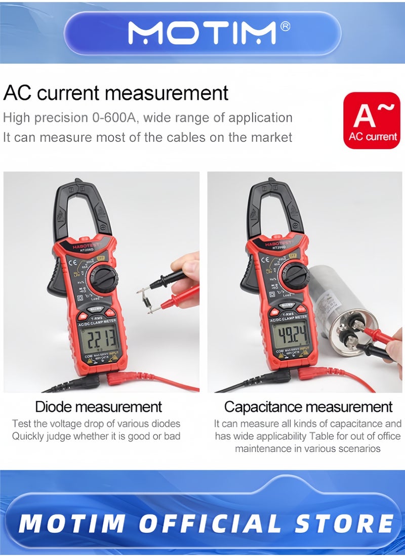 Motim - Digital Clamp Meter Multimeter 600A AC DC Current 6000 Counts Multimeter with Backlight NCV Voltmeter Ammeter Voltage Amp Hz Ohm Tester - Image 1