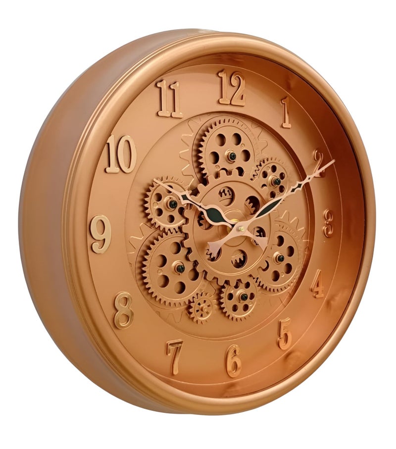 De'rons Rotating Moving Gears Wall Clock Industrial Steampunk Real Moving Gear Designer Wall Clock for Living Room Home Decor Office Wooden Look Plastic Round 32cm DC-1387 (P.Copper) - Image 2
