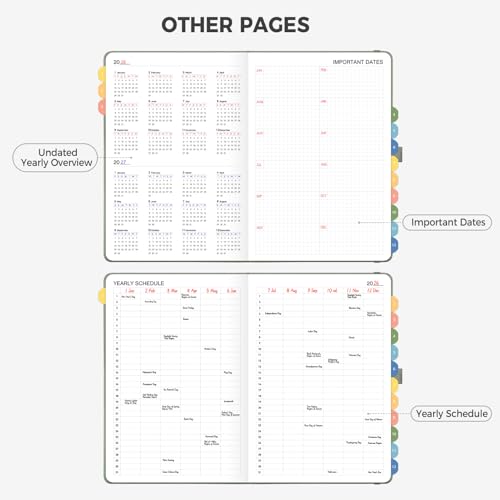 LOAPEM Undated Appointment Book, Hourly, Daily, 52 Weekly & 12 Monthly Planner, 6 AM - 8 PM, Medium Size (5.7" x 8.3"), Leather Hardcover, 12 Self-adhesive Monthly Tabs (Light Green) - Image 3
