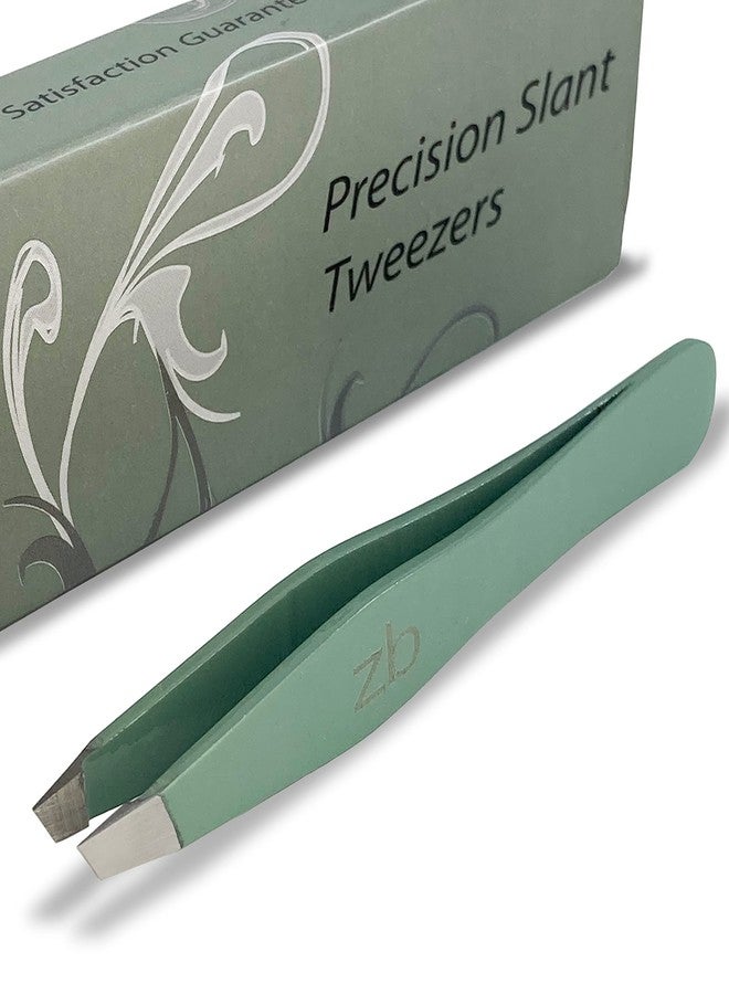 Zizzili Basics Tweezers - Surgical Grade Stainless Steel - Slant Tip for Expert Eyebrow Shaping and Facial Hair Removal - with Protective Pouch (Sage) - Image 1