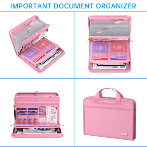 ENGPOW Accordion File Organizer,Fireproof Expanding File Folder with Multi Pockets,13 Pockets Document Organizer with Handle & Labels,Portable Home Travel Safe Storage Folder for Letter A4 Files,Pink - Image 4