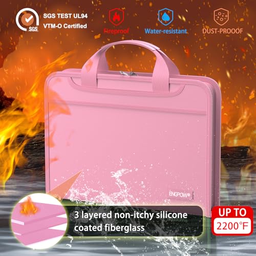 ENGPOW Accordion File Organizer,Fireproof Expanding File Folder with Multi Pockets,13 Pockets Document Organizer with Handle & Labels,Portable Home Travel Safe Storage Folder for Letter A4 Files,Pink - Image 2