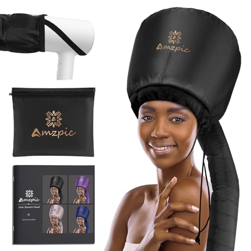 Amzpic Bonnet Hood Hair Dryer Attachment - Headband Integrated Bonnet Hair Dryer for Speeds Up Drying Time at Home, Easy to Use for Styling, Curling and Deep Conditioning (Black,Adjustable) - Image 1