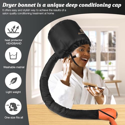 Amzpic Bonnet Hood Hair Dryer Attachment - Headband Integrated Bonnet Hair Dryer for Speeds Up Drying Time at Home, Easy to Use for Styling, Curling and Deep Conditioning (Black,Adjustable) - Image 3