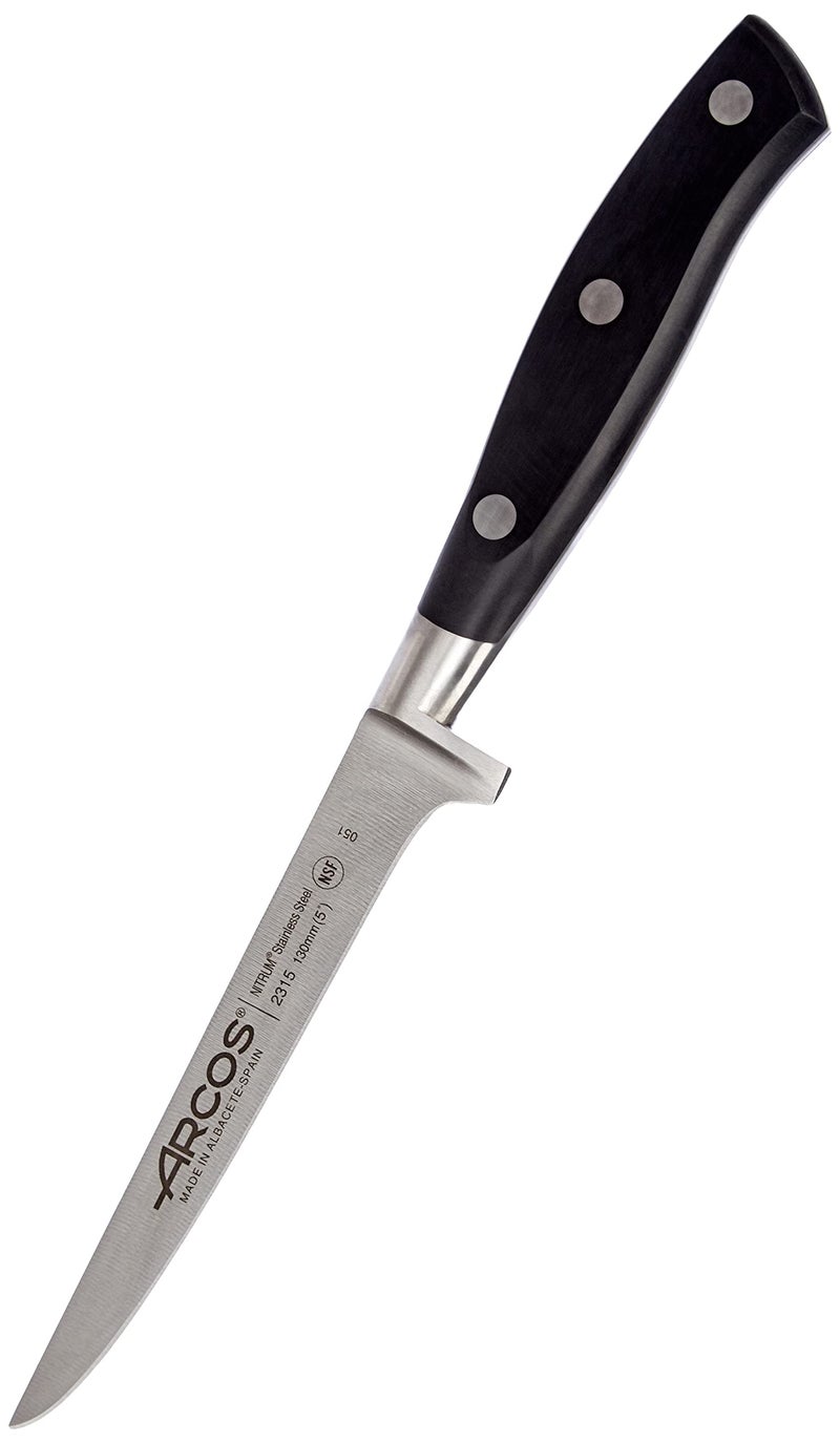 Arcos ARCOS Boning Knife 5 Inch Nitrum Stainless Steel and 130 mm blade. Professional Butcher Knife to Slice Bones from Meat. Ergonomic Polypropylene Handle. Series Rivera. Color Black.  - Image 4