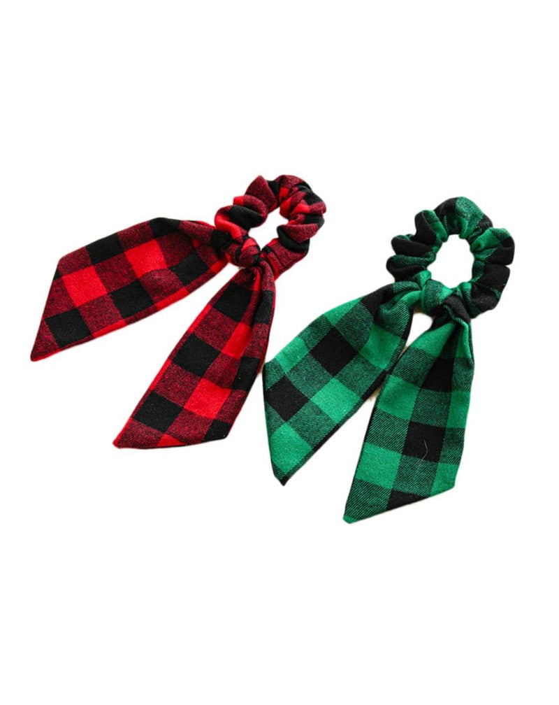 Christmas Plaid Hair Scrunchies Bow Checkered Plaid Hair Tie Rope Christmas Buffalo Plaid Hair Scrunchy BHC60 B3Green Red