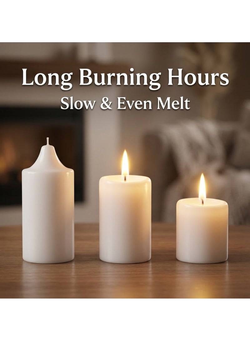 CHEEMAISTIC 8 Pcs Unscented Ivory Pillar Candles - Dripless Clean Burning Smokeless Household Dinner Candle SPA Romantic Candles Relaxing Saturdays, Special Occasions - Long Burning Hours | 3x10cm - Image 5