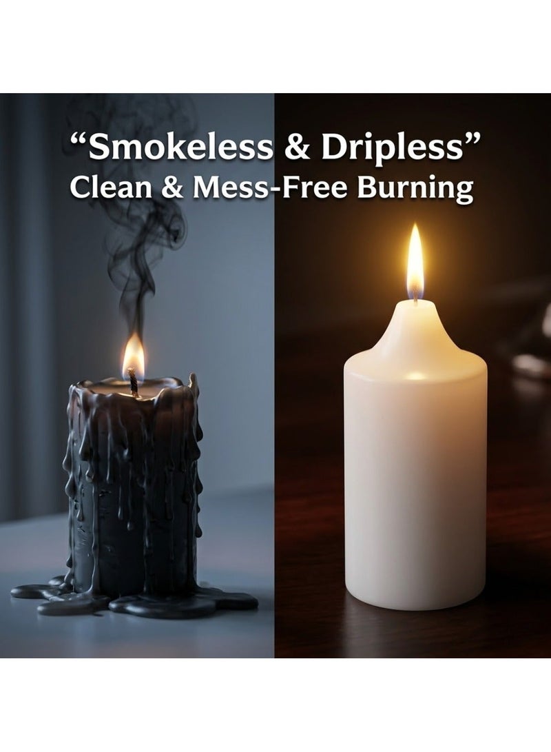 CHEEMAISTIC 8 Pcs Unscented Ivory Pillar Candles - Dripless Clean Burning Smokeless Household Dinner Candle SPA Romantic Candles Relaxing Saturdays, Special Occasions - Long Burning Hours | 3x10cm - Image 4