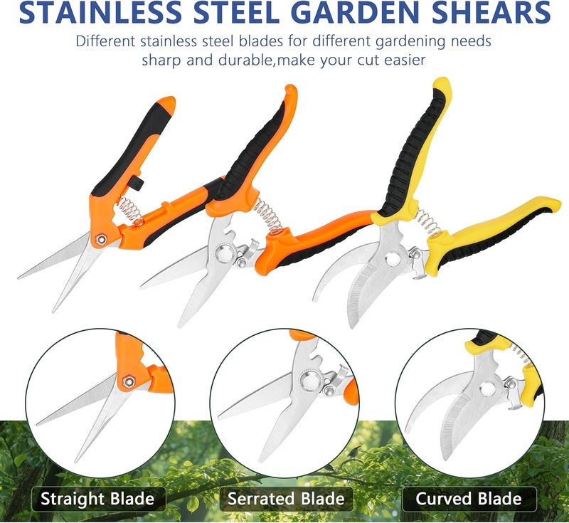 Topbooc 3-pack Garden Pruning Shears Set with Stainless Steel Blades, Bypass Pruners, Handheld Secateurs, Tree Trimmers, & Scissors Whetstone,a Clean Brush and a Hard Case, Ideal for trimming, pruning - Image 2