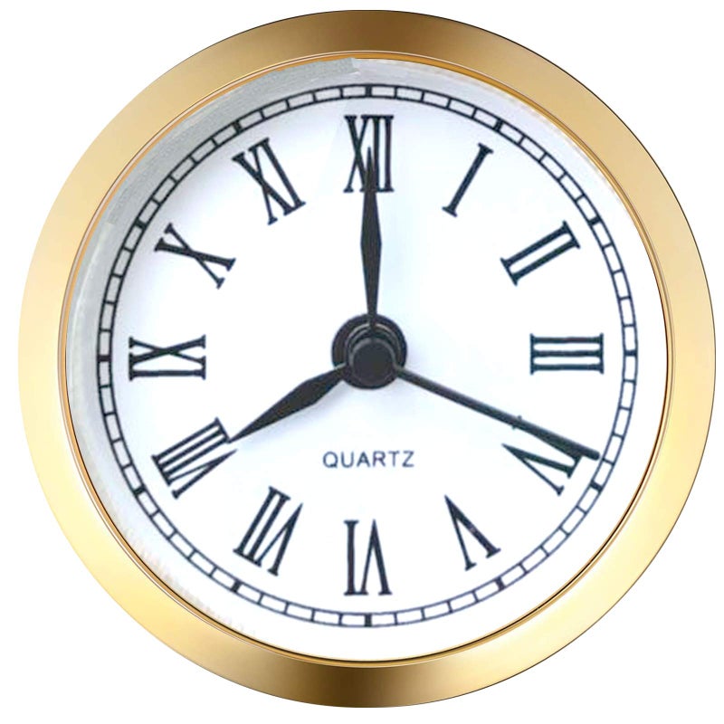HILLHOME HILLHOME Mini Clock Insert 24 Inch 61 mm Round Quartz Clock Fitup Movement Miniature Clock White Dial Gold Tone Bezel Roman Numerals Gold 