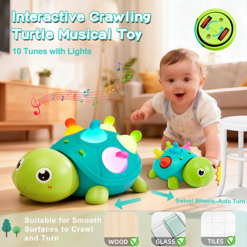 AiTuiTui Baby Crawling Turtle Toy 6 9 12 18 Months, Infant Tummy Time Sensory Musical Teething Toys, Toddler Walking Learning Motor Skill Development for 1 2 3 Year Old Boy Girl Birthday Gift - Image 2