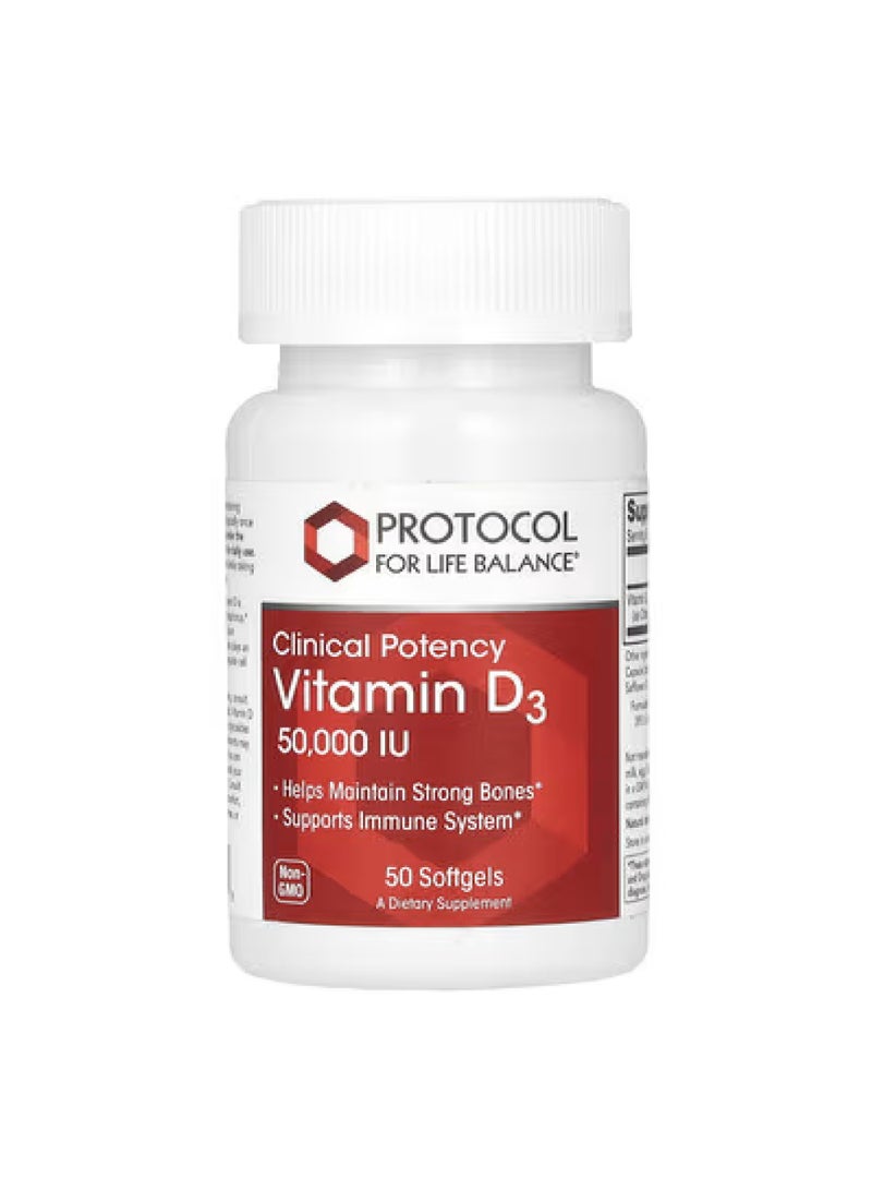 Vitamin D3, Clinical Potency, 1,250 mcg (50,000 IU), 50 Softgels