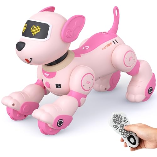 PRANITE Robot Dog Programmable Remote Control Dog Toy for Kids with OneKey Following Voice Control Touch Dance Sing Smart RC Stunt Puppy Toy Gift for Boys Girls Pink - Image 1