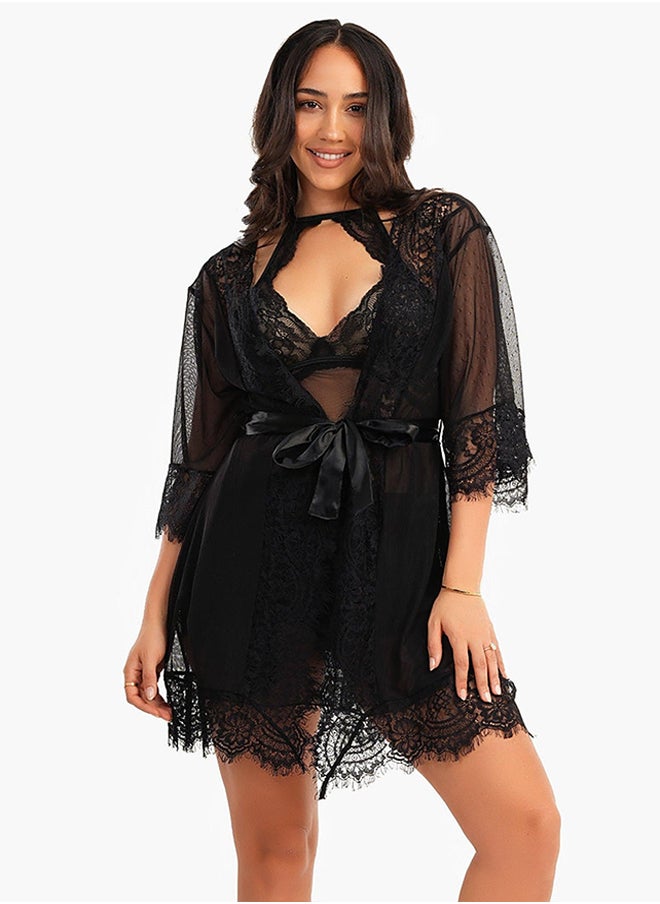 Carina Tulle Robe with Lace
v  - Image 1