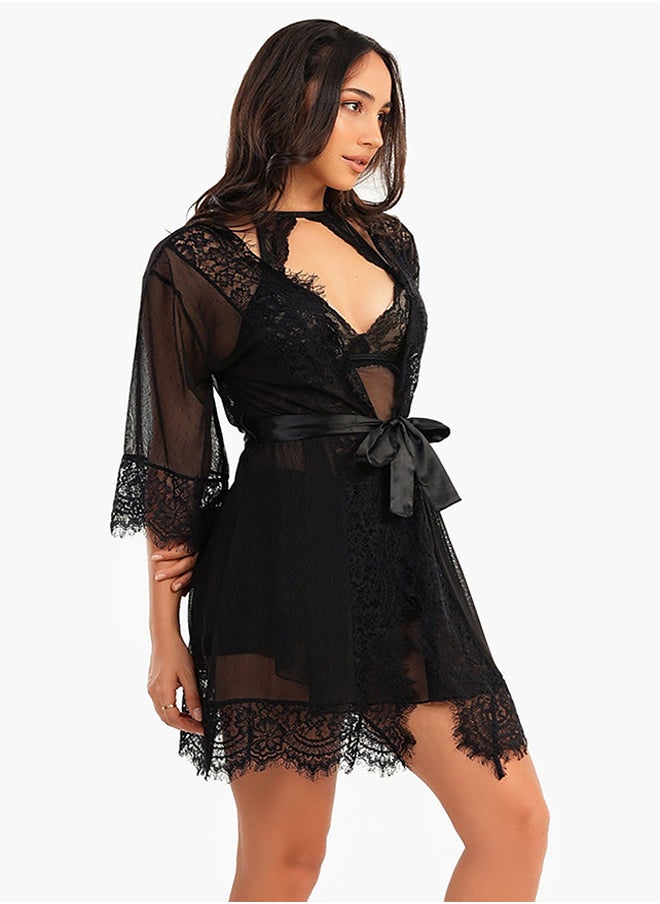 Carina Tulle Robe with Lace
v  - Image 2