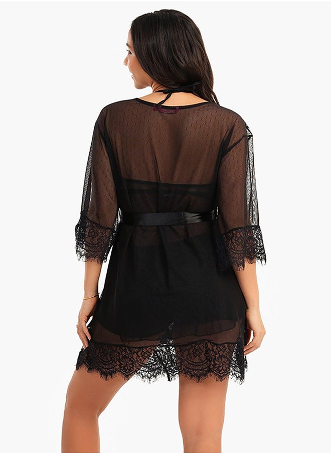 Carina Tulle Robe with Lace
v  - Image 3
