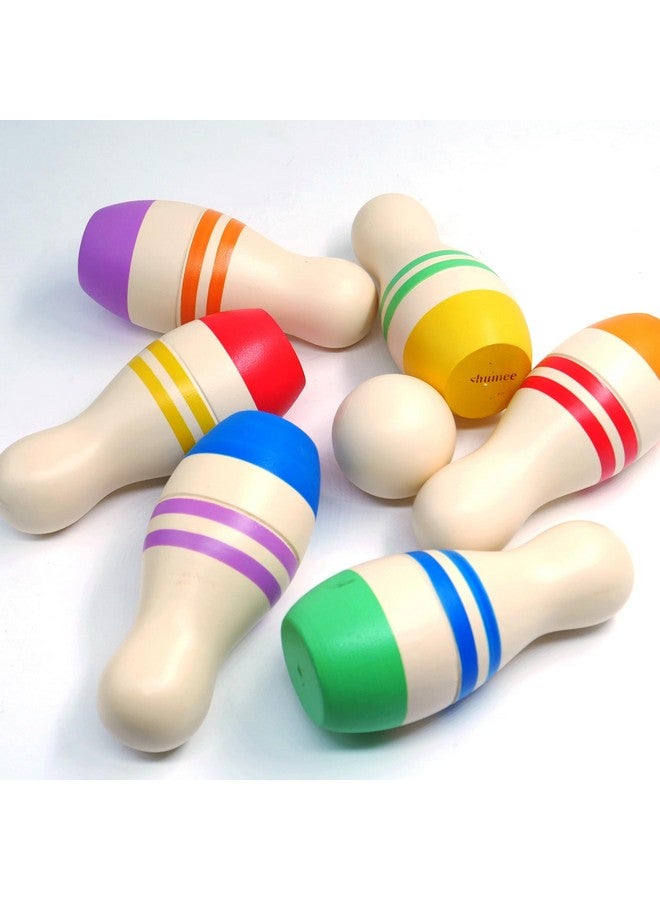 Shumee Wooden Bowling Pins Set for Kids|2 Color Pattern|2 Years+|Child Safe & Non Toxic|6 pins & 1 Ball| Suitable for Indoor & Outdoor Sports Games|for Toddlers,Preschoolers & Children|Gifting - Image 2