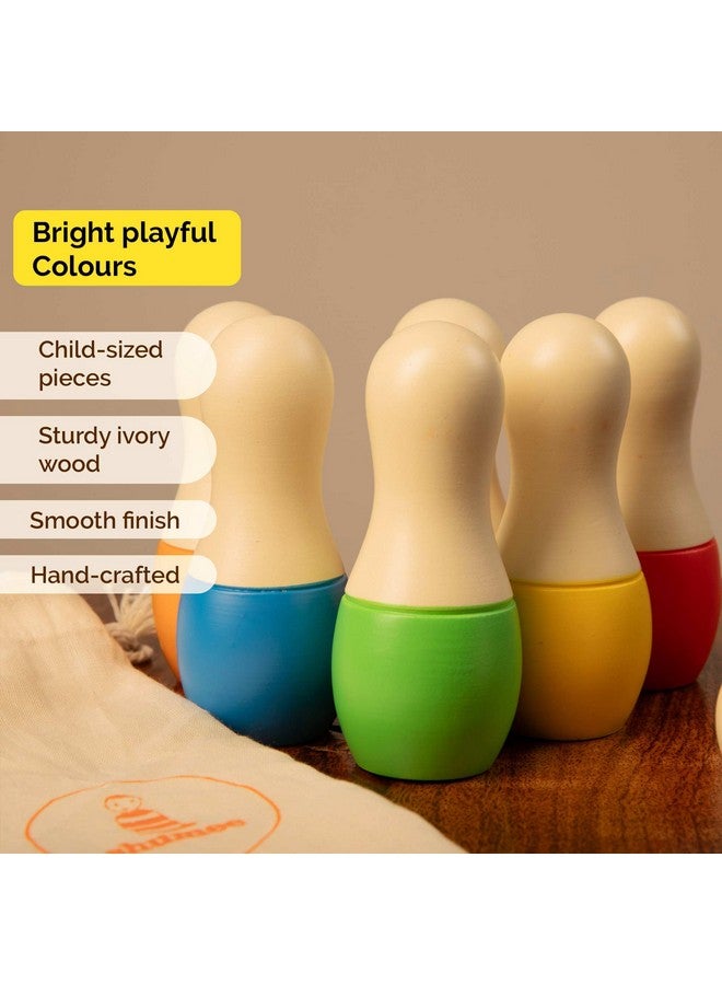 Shumee Wooden Bowling Pins Set for Kids|2 Color Pattern|2 Years+|Child Safe & Non Toxic|6 pins & 1 Ball| Suitable for Indoor & Outdoor Sports Games|for Toddlers,Preschoolers & Children|Gifting - Image 4