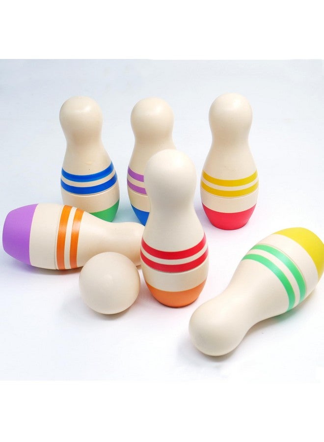 Shumee Wooden Bowling Pins Set for Kids|2 Color Pattern|2 Years+|Child Safe & Non Toxic|6 pins & 1 Ball| Suitable for Indoor & Outdoor Sports Games|for Toddlers,Preschoolers & Children|Gifting - Image 1