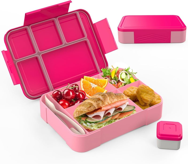Hap Tim Bento Lunch Box for Kids & Adults, Lunchbox Containers with Tablewares for Boys & Girls, Leakproof, Microwave, Dishwasher, Freezer Safe, Bpa-Free, Pink, (SA1265-PK) - Image 1