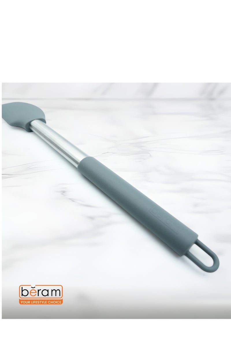 بيرام Beram Silicone Scraper with Stainless Steel Handle – Heat Resistant, BPA-Free, Non-Stick Safe Spatula for Mixing, Stirring, Baking, Folding, Cooking & Scraping – Grey (Single Silicone Scraper) - Image 2