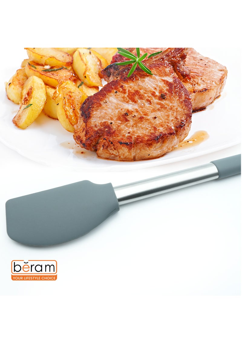 بيرام Beram Silicone Scraper with Stainless Steel Handle – Heat Resistant, BPA-Free, Non-Stick Safe Spatula for Mixing, Stirring, Baking, Folding, Cooking & Scraping – Grey (Single Silicone Scraper) - Image 3