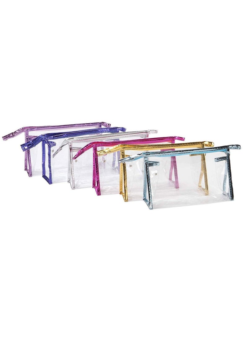SYOSI SYOSI 6 Pcs Transparent Cosmetic Bags with Zipper, Clear Waterproof Vinyl Plastic Makeup Bags, Multi-color Portable Travel Toiletry Pouch, Organizer for Travel, Bathroom and Organizing (Small/8.9in)  - Image 1