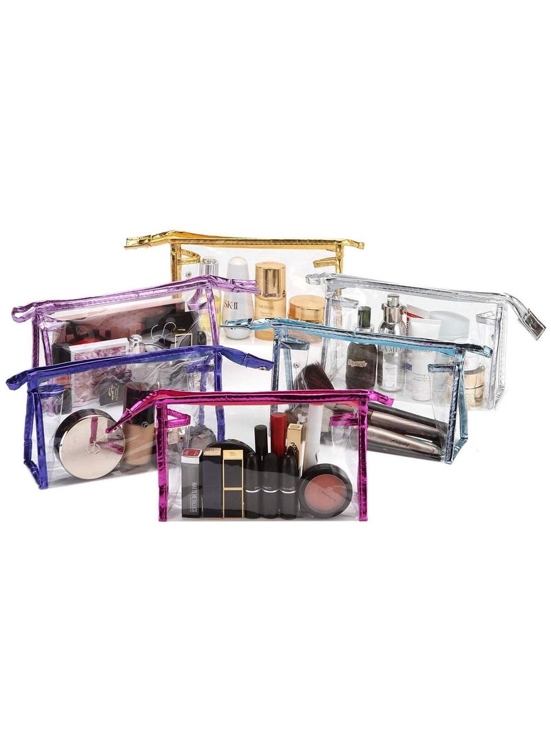 SYOSI SYOSI 6 Pcs Transparent Cosmetic Bags with Zipper, Clear Waterproof Vinyl Plastic Makeup Bags, Multi-color Portable Travel Toiletry Pouch, Organizer for Travel, Bathroom and Organizing (Small/8.9in)  - Image 4