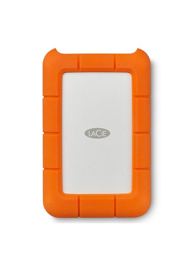 LACIE Rugged USB-C External Hard Drive (STFR5000800) with Compact Portable Hard Drive Case, 5000 GB, Silver/Orange - Image 1