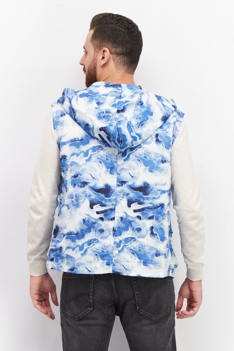 royalty Men Hooded Neck Sleeveless Camouflage Vest, Blue - Image 3