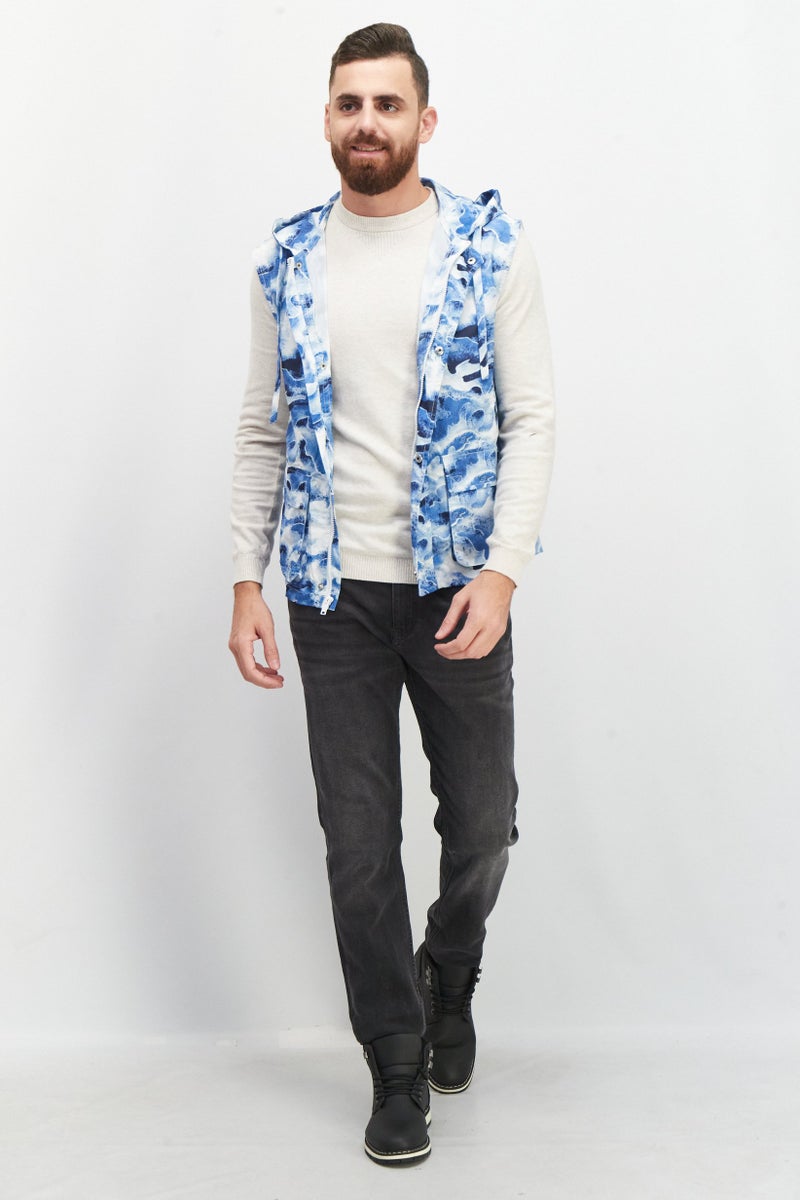 royalty Men Hooded Neck Sleeveless Camouflage Vest, Blue - Image 4