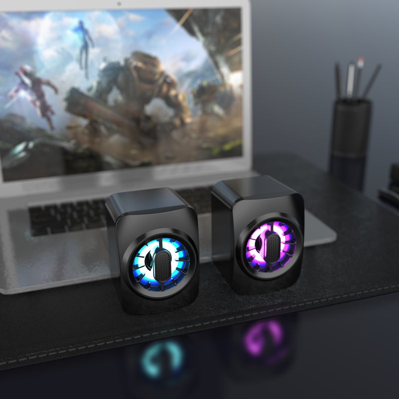 مكبر صوت كمبيوتر A1 محمول صغير بإضاءة RGB - صندوق صوت موصل بلاستيك USB ومكونات سلكية 3.5 مم، بسوبوفر 6 وات ومكبر صوت للتحكم في مستوى الصوت، مناسب لأجهزة الكمبيوتر المحمولة والكمبيوتر المكتبي والتابليت والهاتف الذكي - Image 3
