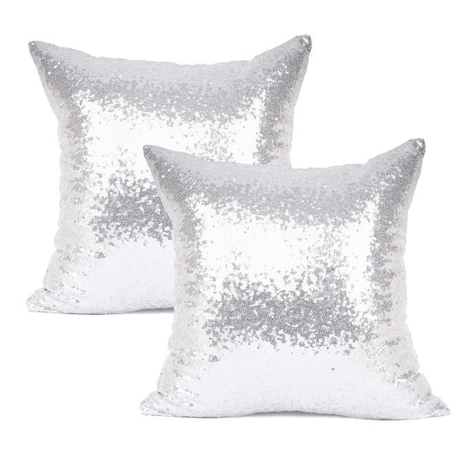 PACK OF 2 NEW LUXURY SERIES SOLID COLOR SILVER DECORATIVE GLITZY SEQUIN COMFY SATIN THROW PILLOW COVER CUSHION CASE FOR WEDDINGCHRISTMAS20X20