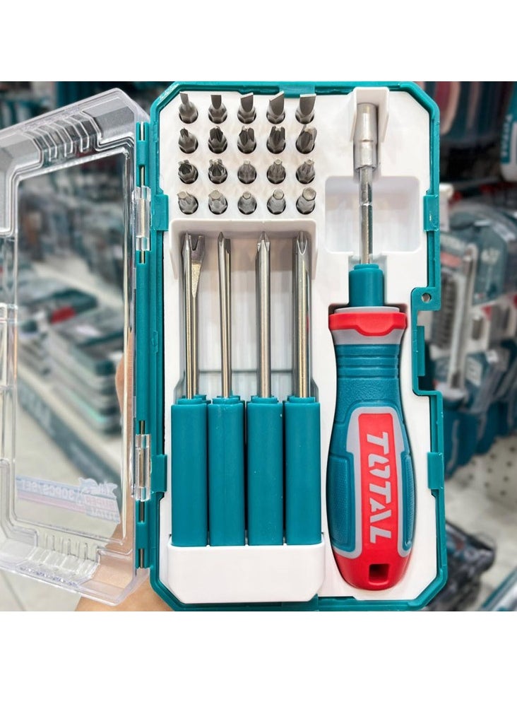 TOTAL - TOTAL 30PCS Interchangeable & Precision Screwdriver Bit Set - Cr-V Steel, Includes Slotted, Phillips, Torx & Hex Bits, Tack Remover, Scratch Awl, 1/4" Bits Holder & Unique Handle, TACSD30306 - Image 1