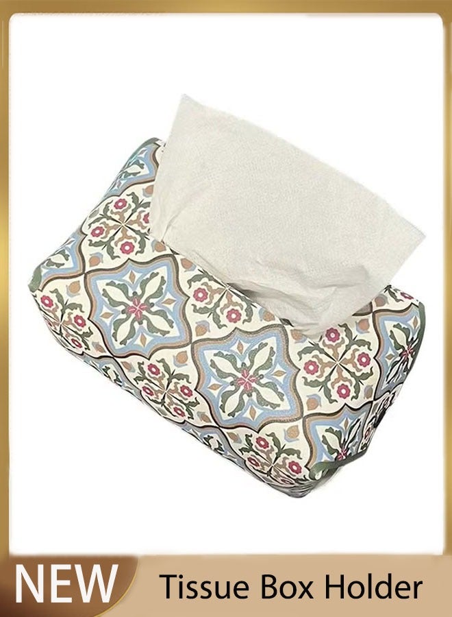 Tissue Box Holder Bohemian Ethnic Leather Tissue Holder Storage Box Portable Decorative Tissue Box for Home Office Bathroom Dressing Table - Image 1