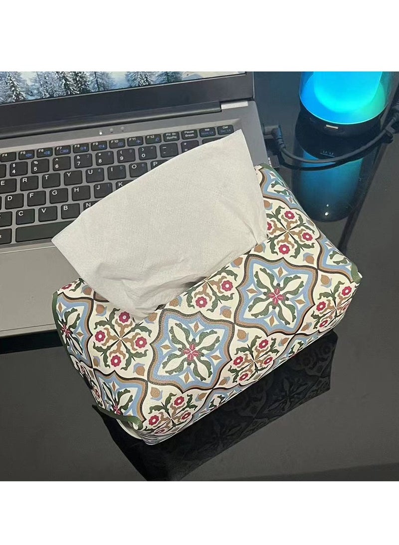 Tissue Box Holder Bohemian Ethnic Leather Tissue Holder Storage Box Portable Decorative Tissue Box for Home Office Bathroom Dressing Table - Image 2