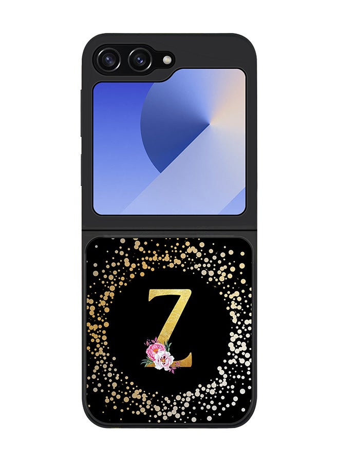 Stylizedd Rugged Black edge case for Samsung Galaxy Z Flip7 FE, Slim fit Case Flexible Cover - Custom Monogram Initial Letter Floral Pattern Alphabet - Z ( Black ) - Image 1