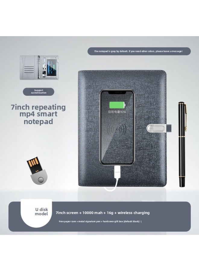 Multifunctional Video Player Notebook Fingerprint Lock Wireless Charging Notepad High-end Gifts Customizable Logo-Body Color:Gray U Disk Model + 7inch Screen + 10000 Mah + 16g + Wireless Charging-Memory Capacity:8GB  - Image 1