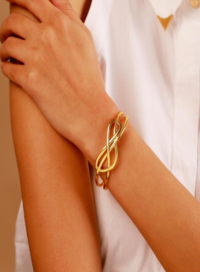 VOYLLA Golden Intertwined Infinity Cuff Gold Plated Bracelet for Women Designer Love Bracelet Women's Day Gift for Her Girlfriend Wife Anniversary Birthday Jewellery - Image 2