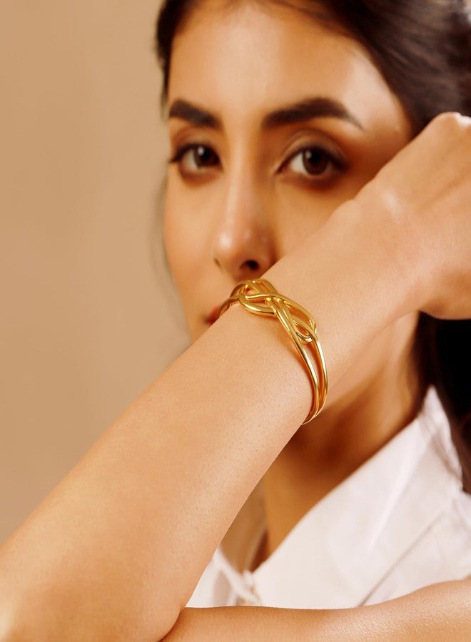 VOYLLA Golden Intertwined Infinity Cuff Gold Plated Bracelet for Women Designer Love Bracelet Women's Day Gift for Her Girlfriend Wife Anniversary Birthday Jewellery - Image 3
