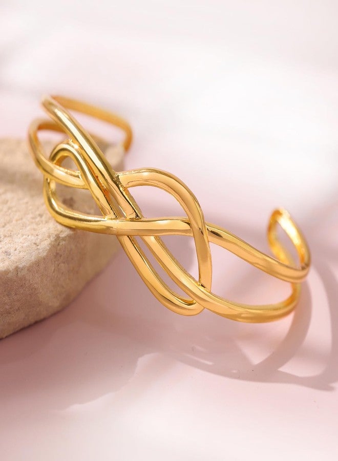 VOYLLA Golden Intertwined Infinity Cuff Gold Plated Bracelet for Women Designer Love Bracelet Women's Day Gift for Her Girlfriend Wife Anniversary Birthday Jewellery - Image 4