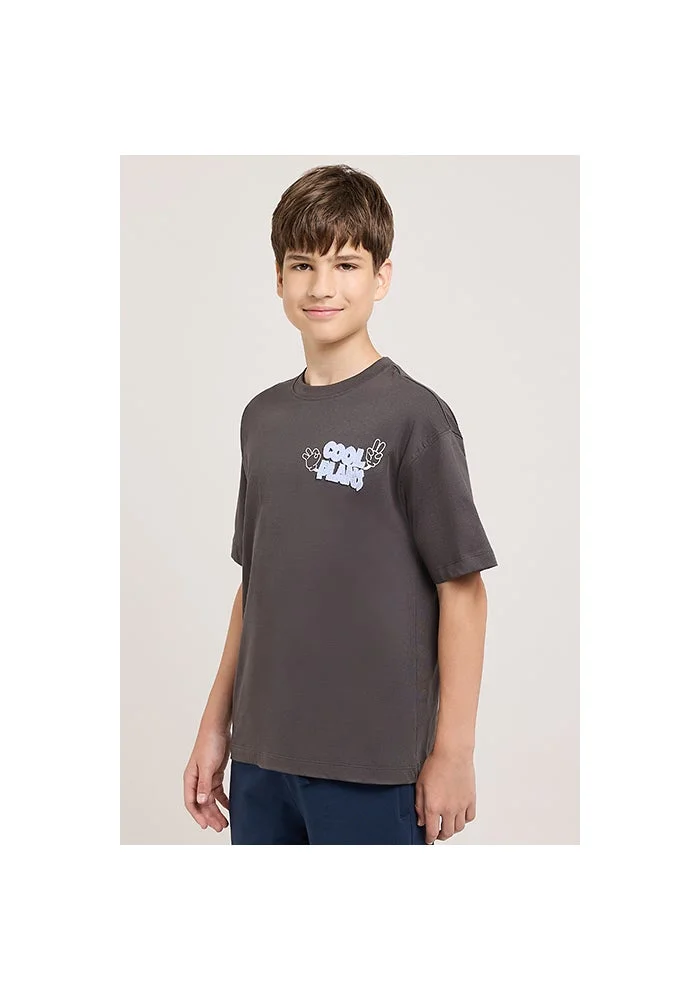 أر أند بي Printed T-Shirt with Crew Neck and Short Sleeves
