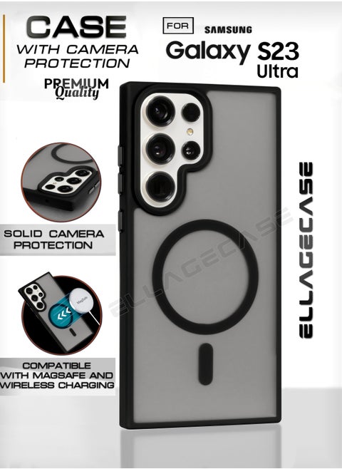 Black Stylish Case for Samsung Galaxy S23 Ultra, Solid Camera Protection, Shockproof, Enhanced Protection, Compatible with MagSafe and Wireless Charging