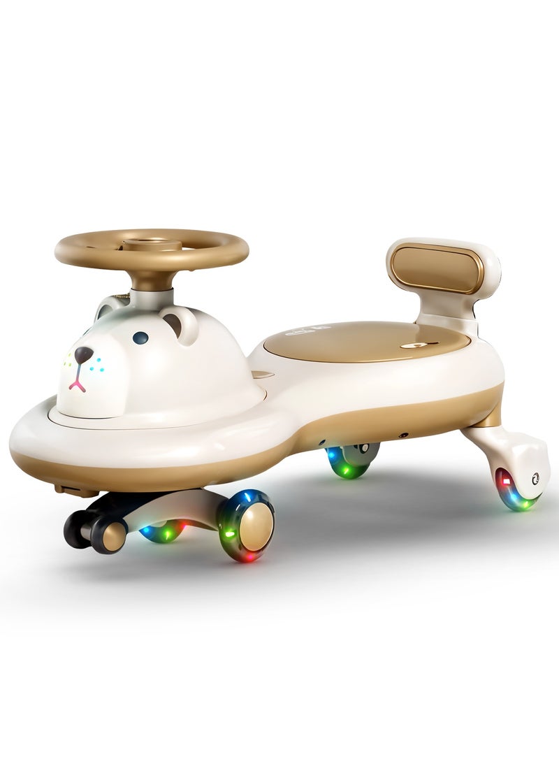 BAYBEE Lion Baby Swing Car for Kids, Ride on Car for Kids with Light & Music | Twisting Magic Car for Kids Children with Led Pu Wheels | Kids Car for Baby | Ride on Car for Kids 3 to 8 Years Boy Girl White Brown  - Image 1