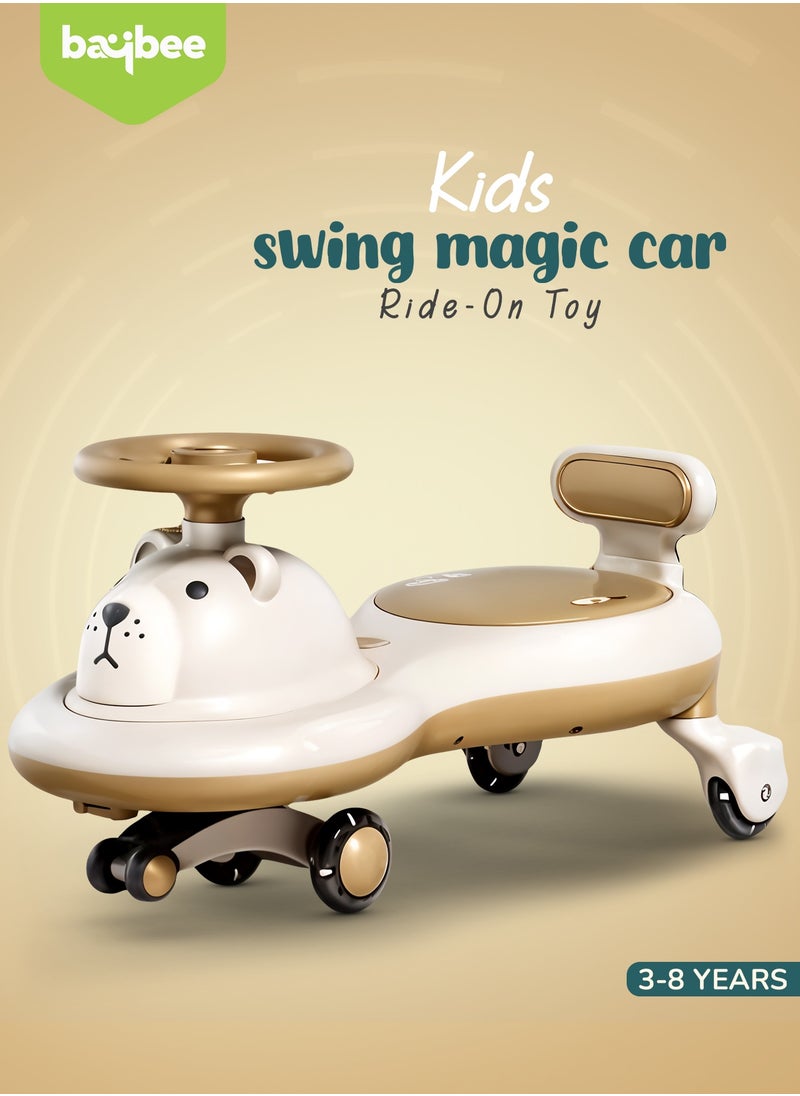 BAYBEE Lion Baby Swing Car for Kids, Ride on Car for Kids with Light & Music | Twisting Magic Car for Kids Children with Led Pu Wheels | Kids Car for Baby | Ride on Car for Kids 3 to 8 Years Boy Girl White Brown  - Image 3