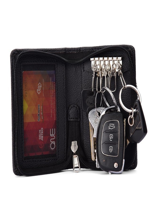 essart PU Leather Key Case Pouch Wallet Keychain Key pouch holder Men & Women Key Pouch Holder, Bank Locker Key Pouch with 6 Hooks Zipper Closure (Padk of 2) - Image 4