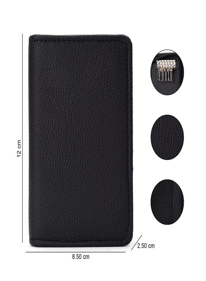 essart PU Leather Key Case Pouch Wallet Keychain Key pouch holder Men & Women Key Pouch Holder, Bank Locker Key Pouch with 6 Hooks Zipper Closure (Padk of 2) - Image 3