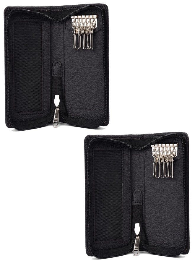 essart PU Leather Key Case Pouch Wallet Keychain Key pouch holder Men & Women Key Pouch Holder, Bank Locker Key Pouch with 6 Hooks Zipper Closure (Padk of 2) - Image 1